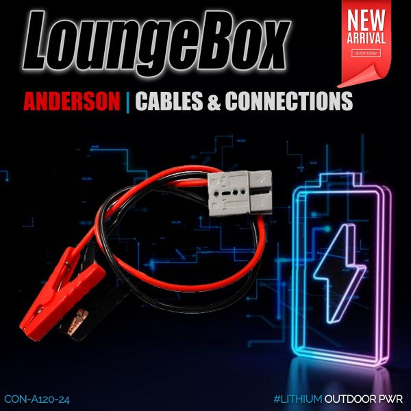 Anderson 120A Grey Con. | 8awg 100A Power cable (Red 750mm Black 750mm) | Crocodile clamps