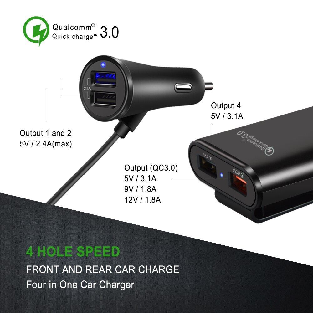 4 Ports 12V Car USB Hub QC 3.0 Charger